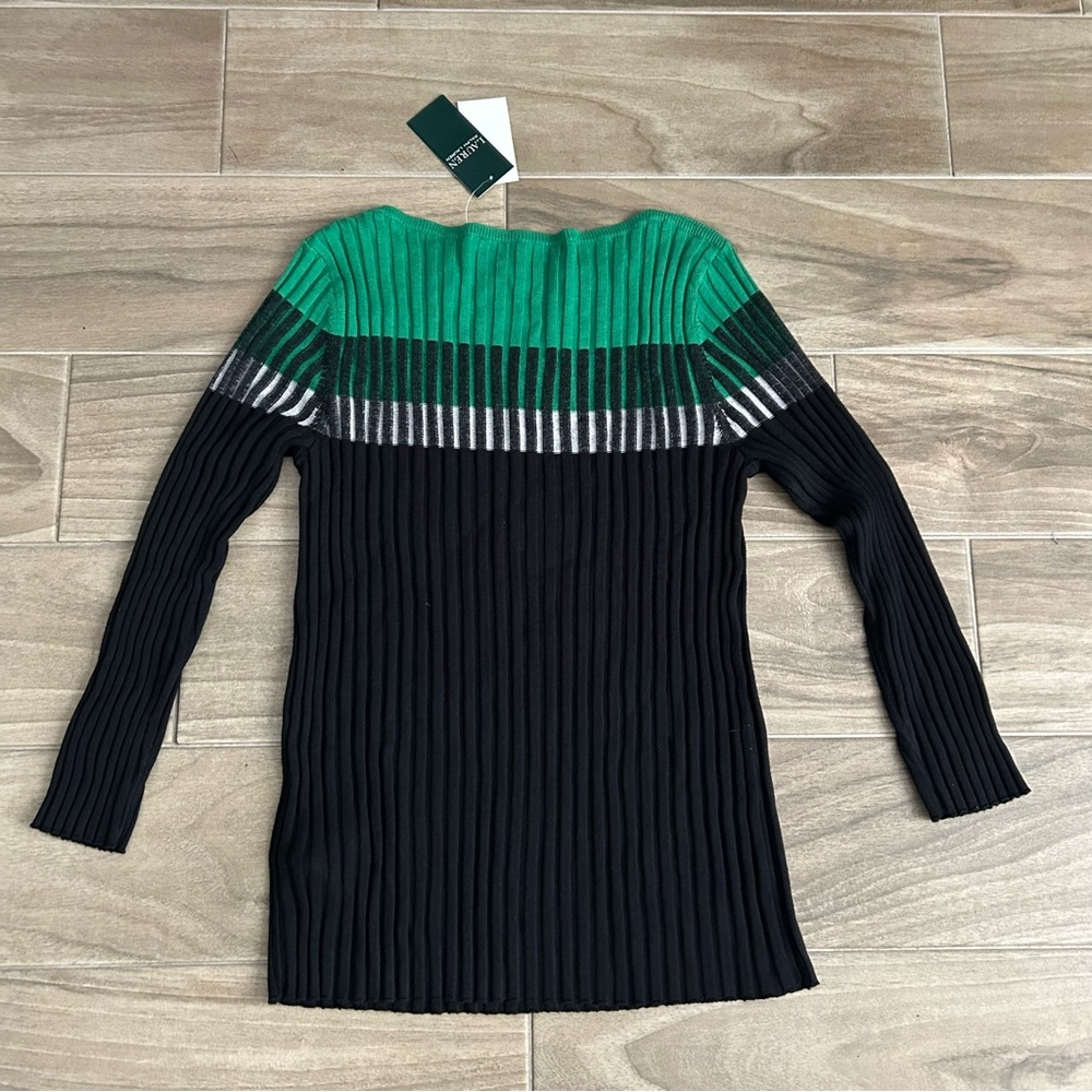 Lauren Ralph Lauren Green and Black Ribbed Sweater - Picture 3 of 4